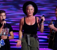 Pink and her daughter Willow performing together at the 2024 DNC