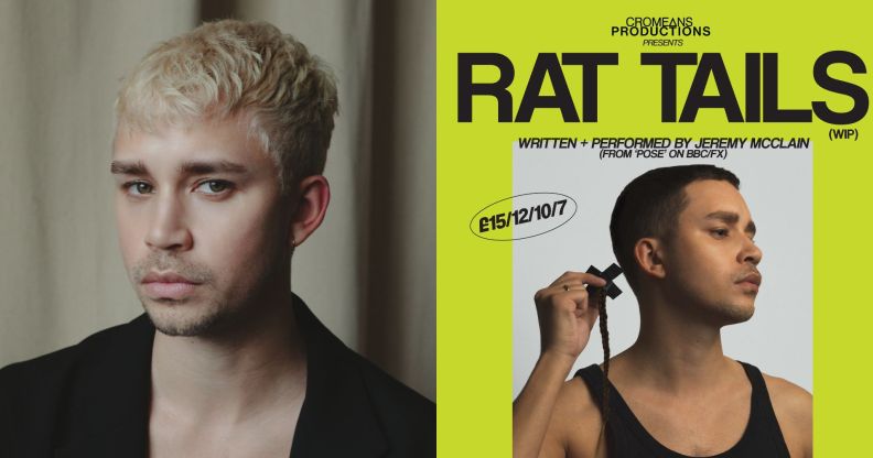 A headshot of Pose star Jeremy McClain and a poster for his Edinburgh Fringe show Rat Tails.