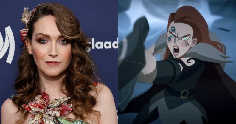 Jamie Clayton (left) and a still from Twilight of the Gods