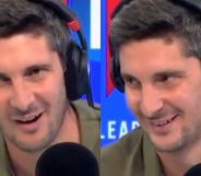 A split image of Tom Swarbrick on the set of LBC.