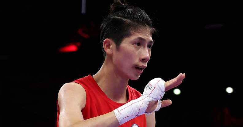 Yu Ting Lin of Team Chinese Taipei reacts after winning the Women's 57kg Quarter-final match against Svetlana Kamenova Staneva of Team Bulgaria on day nine of the Olympic Games Paris 2024