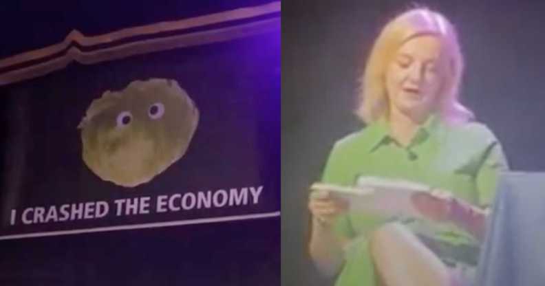 Liz Truss stormed off stage after a prank reminded her of her short-lived time in office.