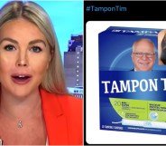 Composite image showing Trump's spokesperson on the left and a TikTok screengrab of someone discussing the 'Tampon Tim' nickname on the right