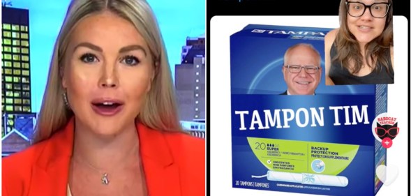 Composite image showing Trump's spokesperson on the left and a TikTok screengrab of someone discussing the 'Tampon Tim' nickname on the right