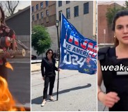 Valentina Gomez seen burning books, holding a Trump 2024 flag, and running while telling people not to be "weak and gay"