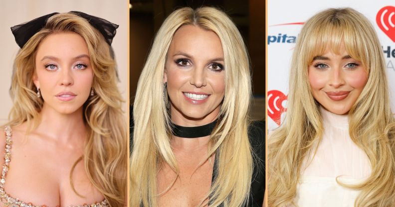 Sydney Sweeney (left), Britney Spears (centre)and Sabrina Carpenter (right)