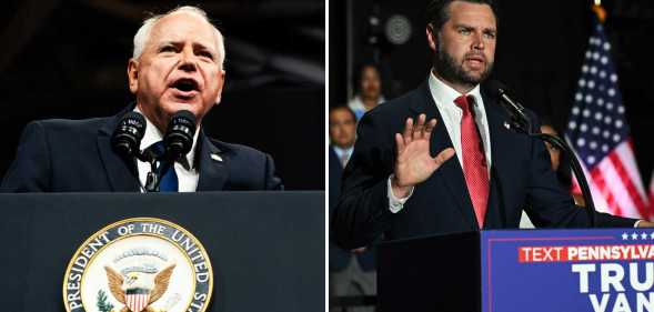 Tim Walz and JD Vance side by side