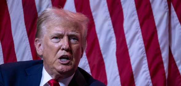 Republican presidential nominee Donald J. Trump speaks during a Q&A on the opening day of the National Association of Black Journalists (NABJ) Annual Convention & Career Fair at the Hilton Chicago in Chicago, Illinois, on Wednesday, July 31, 2024. (Photo by Joel Angel Juarez for The Washington Post via Getty Images)