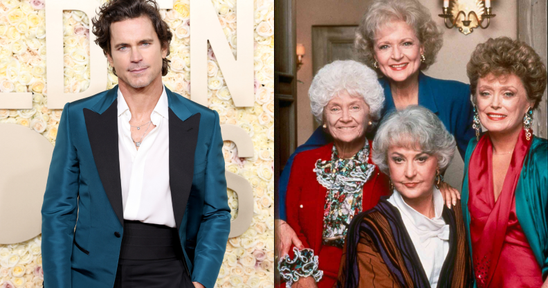 Split photo of Matt Bomer and the cast of Golden Girls.