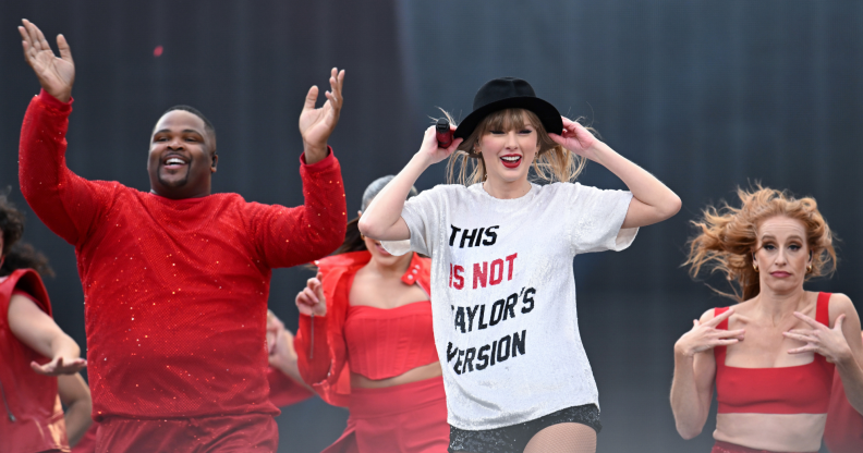 Taylor Swift and her Eras Tour dancers.