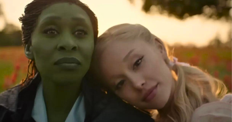 A still from Wicked showing Cynthia Erivo and Ariana Grande.