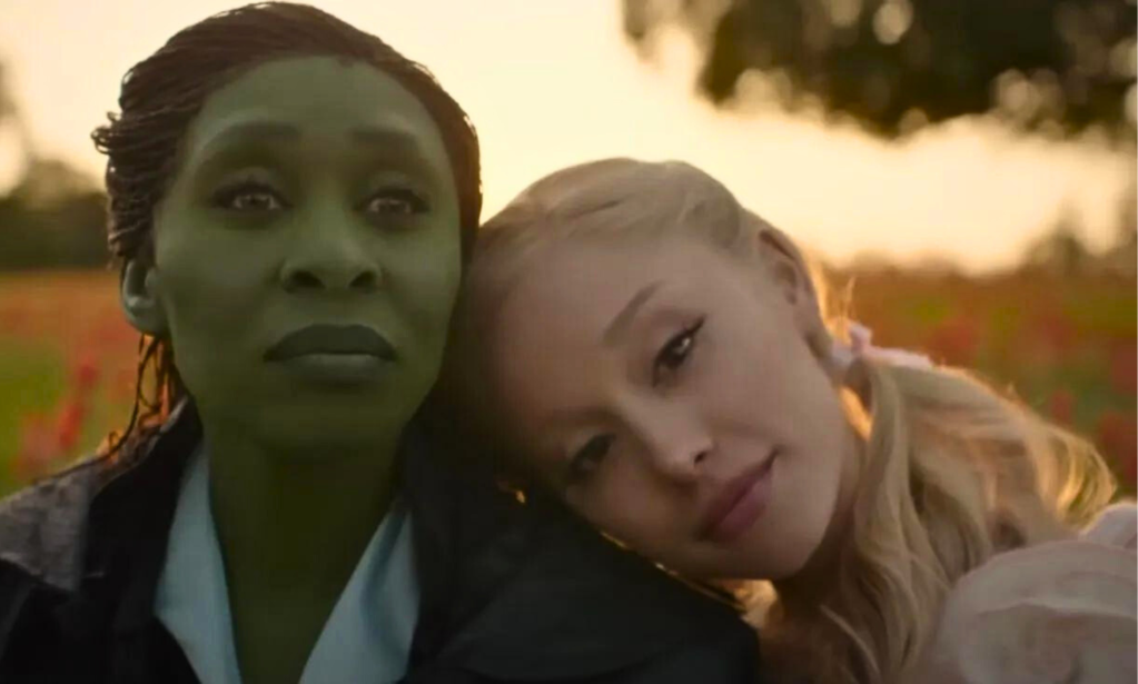 A still from Wicked showing Cynthia Erivo and Ariana Grande.