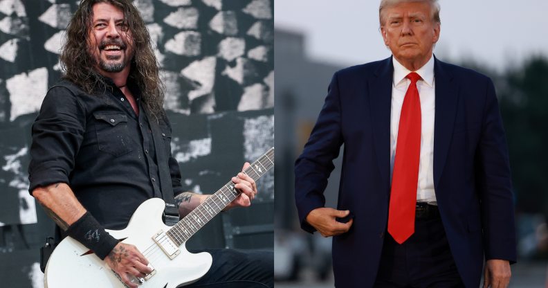 Split photo of Foo Fighters' Dave Grohl and Donald Trump