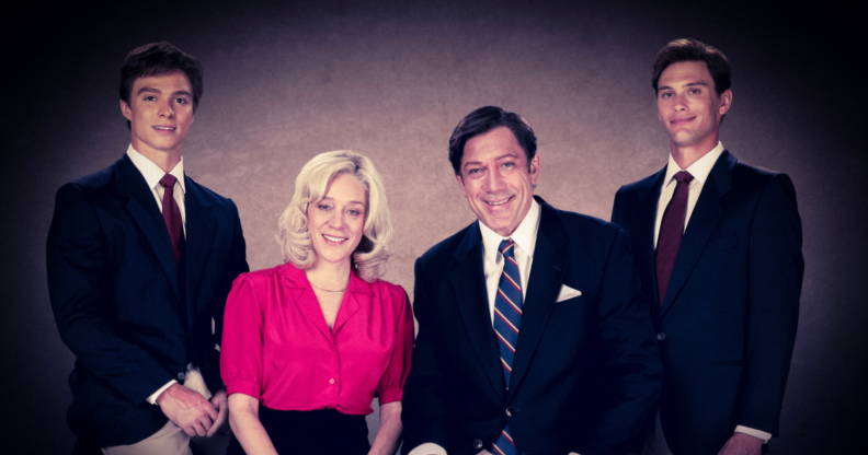 Nicholas Chavez as Lyle Menendez, Chloë Sevigny as Kitty Menendez, Javier Bardem as Jose Menendez, Cooper Koch as Erik Menendez in Monsters: The Lyle And Erik Menendez Story.