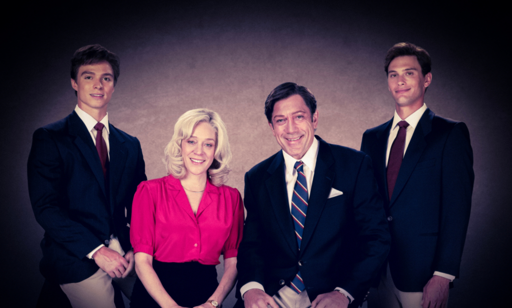 Nicholas Chavez as Lyle Menendez, Chloë Sevigny as Kitty Menendez, Javier Bardem as Jose Menendez, Cooper Koch as Erik Menendez in Monsters: The Lyle And Erik Menendez Story.