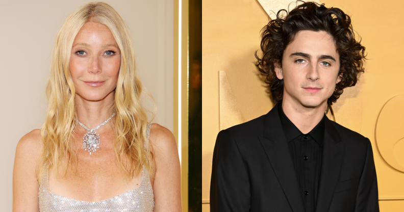 Split photo of Gwyneth Paltrow and Timothée Chalamet.