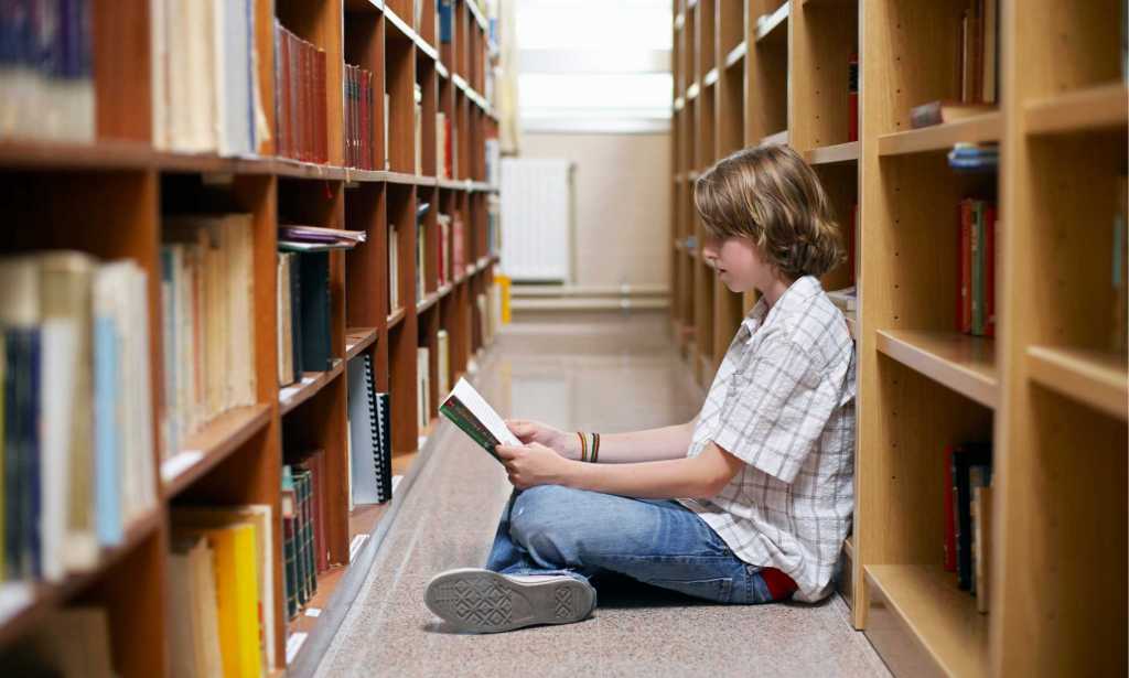 child in a library