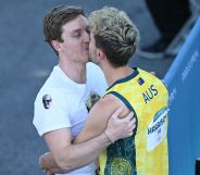 Campbell Harrison kissing his boyfriend Justin