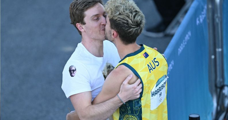 Campbell Harrison kissing his boyfriend Justin