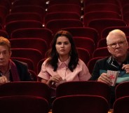 Oliver (Martin Short), Mabel (Selena Gomez) and Charles (Steve Martin) sat in a theatre