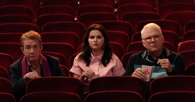 Oliver (Martin Short), Mabel (Selena Gomez) and Charles (Steve Martin) sat in a theatre