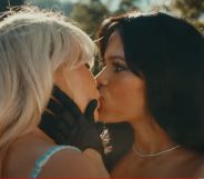 Sabrina Carpenter and Jenna Ortega kissing in Taste Music Video