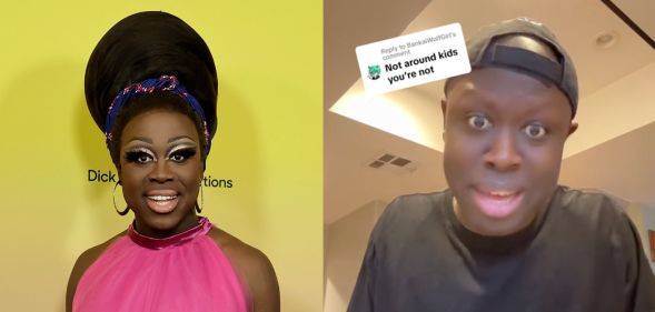 Bob The Drag Queen at the We're Here premiere (left) and in a TikTok video (right)