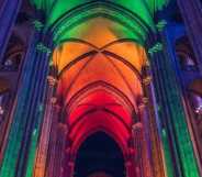 Cathedral of St. John the Divine in New York City's 'Divine Pathways' installation in support of the LGBTQ+ community.