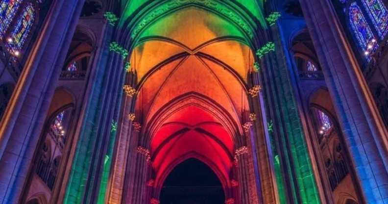 Cathedral of St. John the Divine in New York City's 'Divine Pathways' installation in support of the LGBTQ+ community.