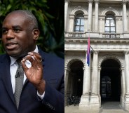 Britain's Foreign Secretary David Lammy gestures while speaking about climate and environment policy at Kew Gardens