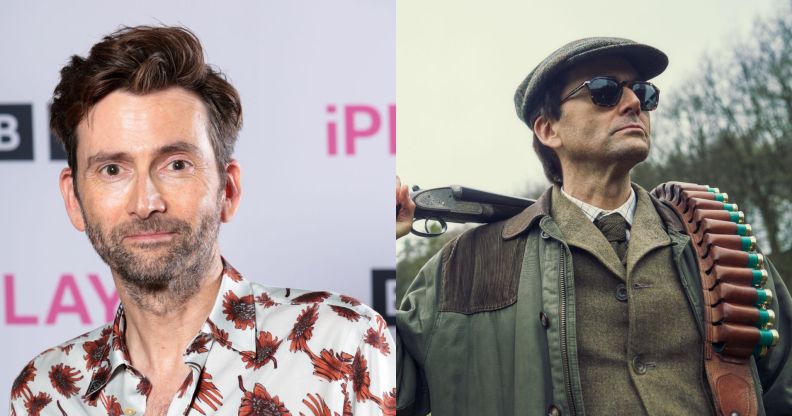 David Tennant in 2022 (left) and David Tennant as TV boss Lord Tony Baddingham in new Jilly Cooper adaptation Rivals.