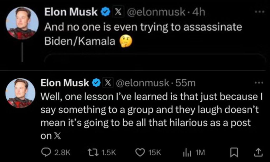 A screenshot of the two tweets that Elon Musk posted.