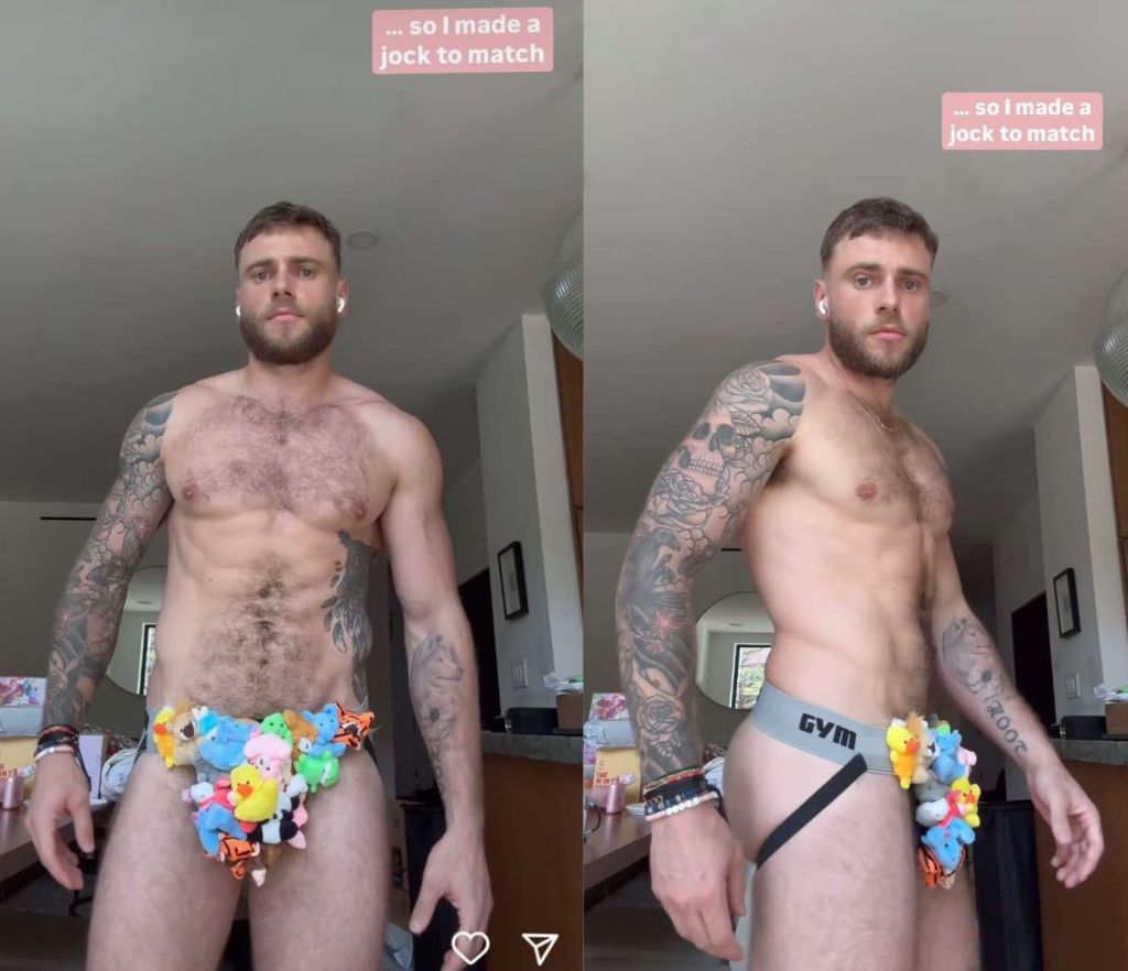 Gay Olympian Gus Kenworthy wering a homemade jockstrap