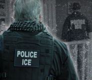 An edited image of an ICE police officer.