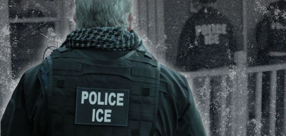 An edited image of an ICE police officer.