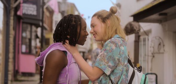 Kizzy Edgell as Darcy Olsson (right) with on screen girlfriend Tara Jones (Corinna Brown, left) in Heartstopper season three.