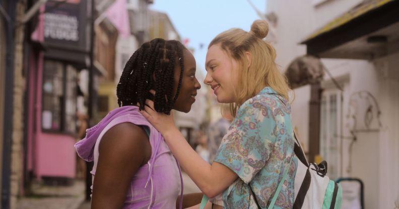 Kizzy Edgell as Darcy Olsson (right) with on screen girlfriend Tara Jones (Corinna Brown, left) in Heartstopper season three.