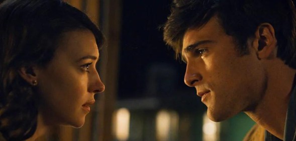 Daisy Edgar-Jones and Jacob Elordi staring intently at eachother in a still of On Swift Horses