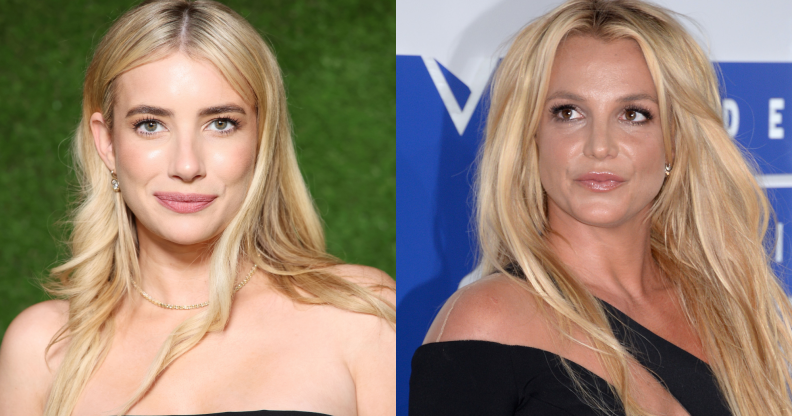 Split photo of Emma Roberts and Britney Spears