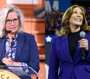 Split photo of Liz Cheney and Kamala Harris