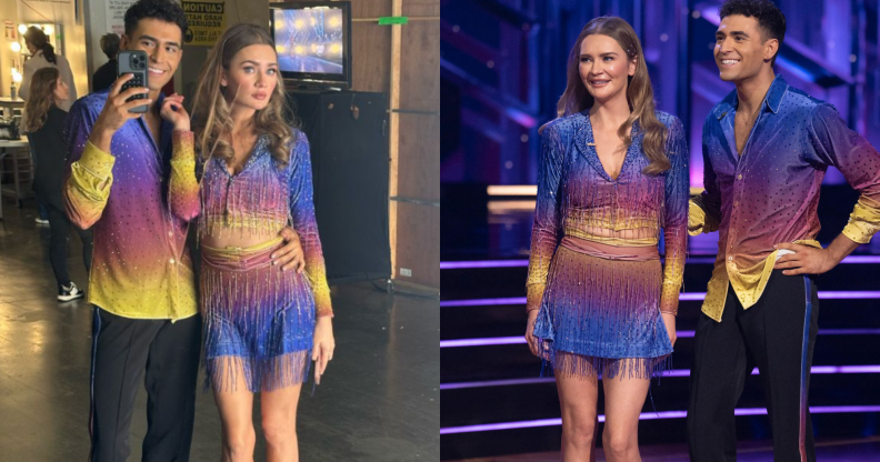 Split photos of Anna Delvey and Ezra Sosa on Dancing with the Stars.