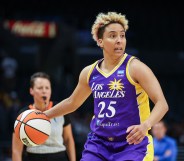 Layshia Clarendon playing for the Los Angeles Sparks as part of the WNBAa