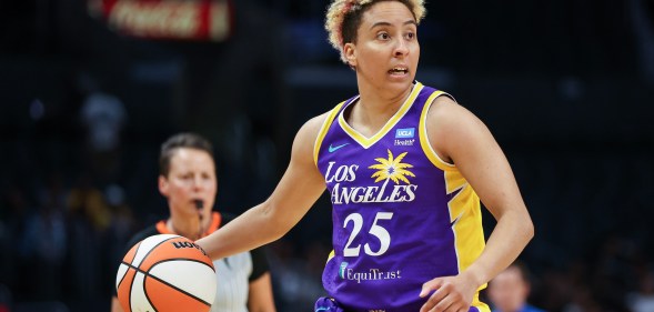 Layshia Clarendon playing for the Los Angeles Sparks as part of the WNBAa