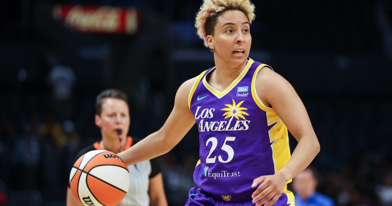 Layshia Clarendon playing for the Los Angeles Sparks as part of the WNBAa