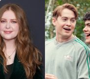 An image composite of Alice Oseman on a red carpet and Kit Connor and Joe Locke in Heartstopper