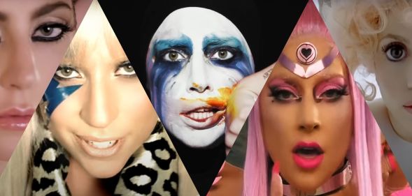 An image composition featuring stills from Lady Gaga's most famous music videos.