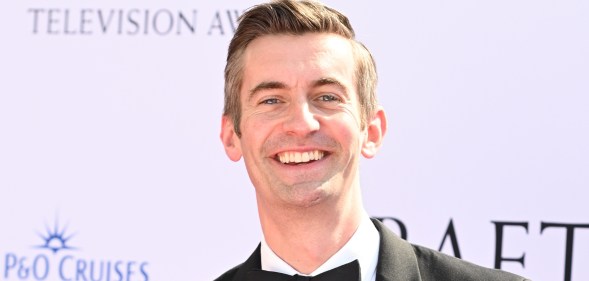 Ben Thompson attends the 2024 BAFTA Television Awards, wearing a white shirt and black suit with bowtie