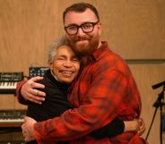 Beverly Glenn-Copeland and Sam Smith hug in a music studio