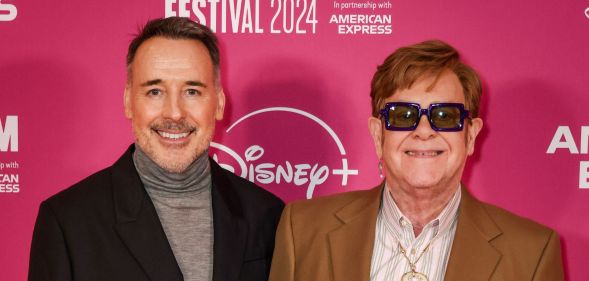 David Furnish and Elton John at the London Film Festival premiere of Elton John Never Too Late