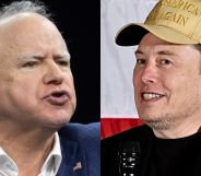 A split imaghe of Elon Musk and Tim Walz.